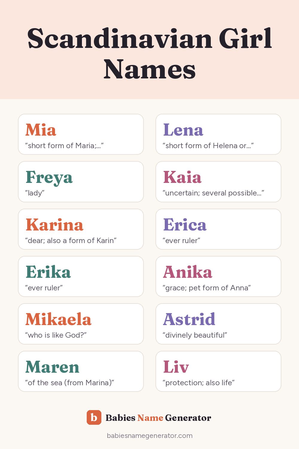 Scandinavian Girl Names: pin image with example names