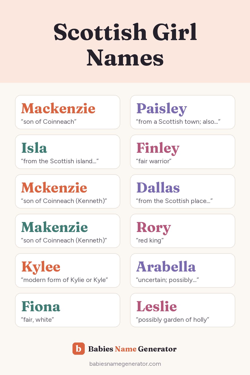 Scottish Girl Names: pin image with example names