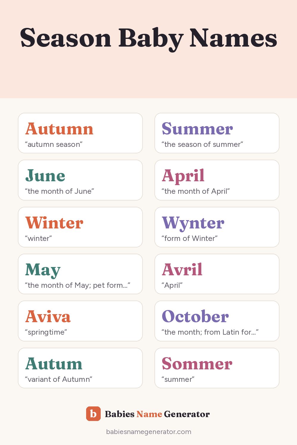Season Baby Names: pin image with example names