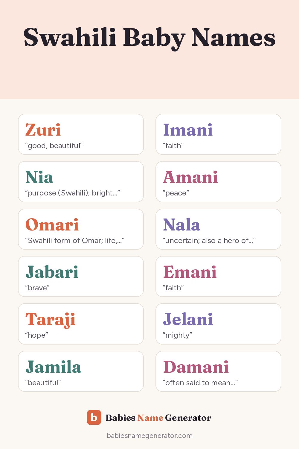 Swahili Baby Names: pin image with example names