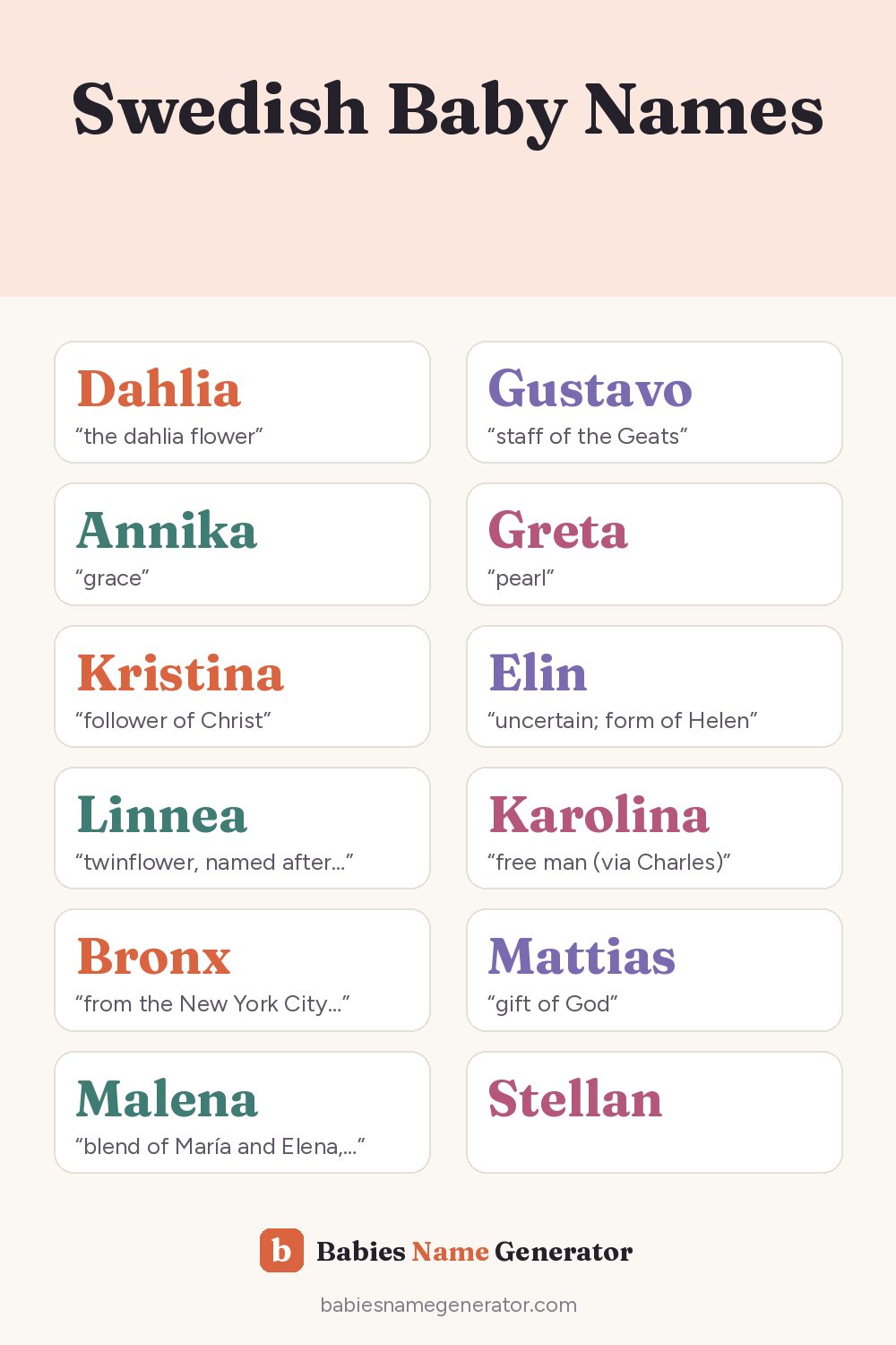 Swedish Baby Names: pin image with example names