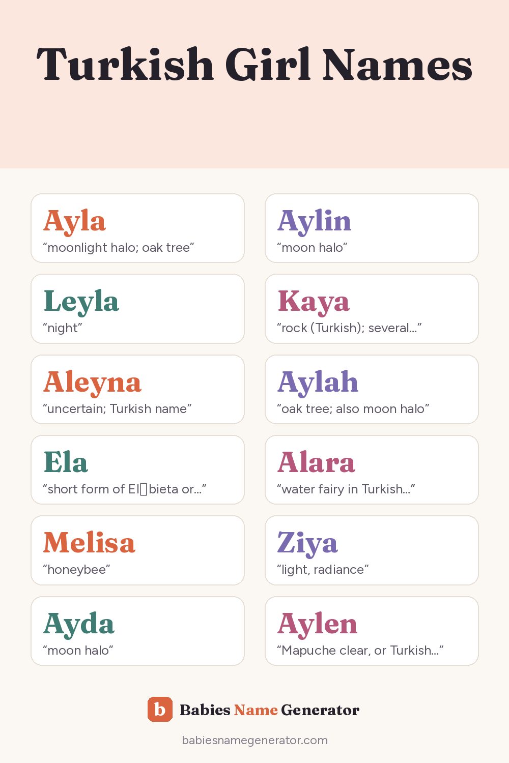 Turkish Girl Names: pin image with example names
