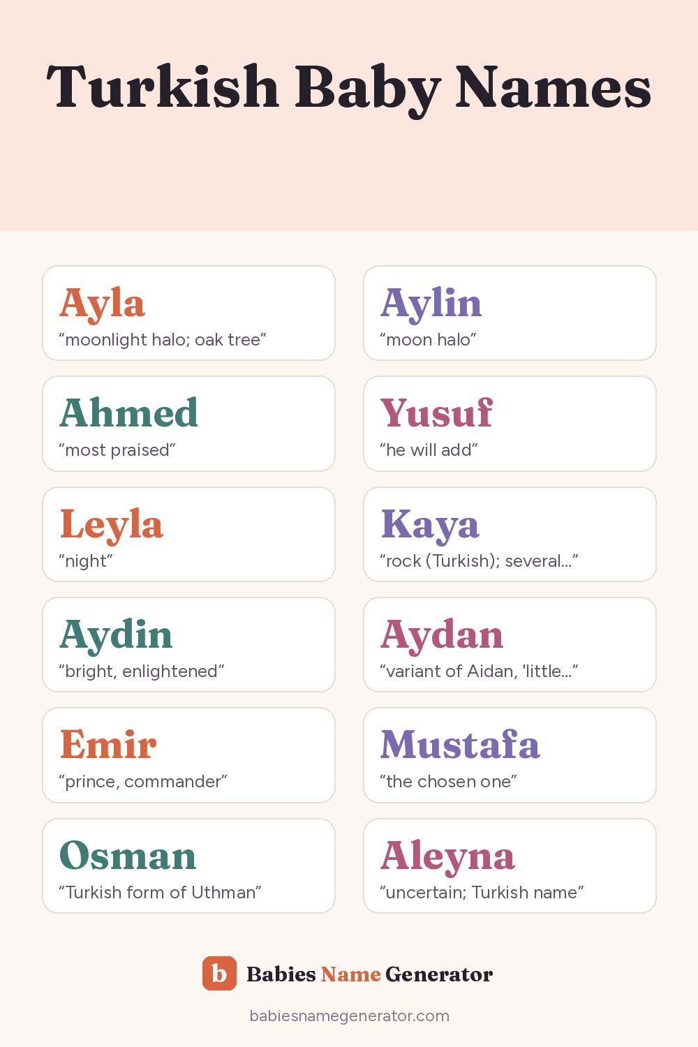 Turkish Baby Names: pin image with example names